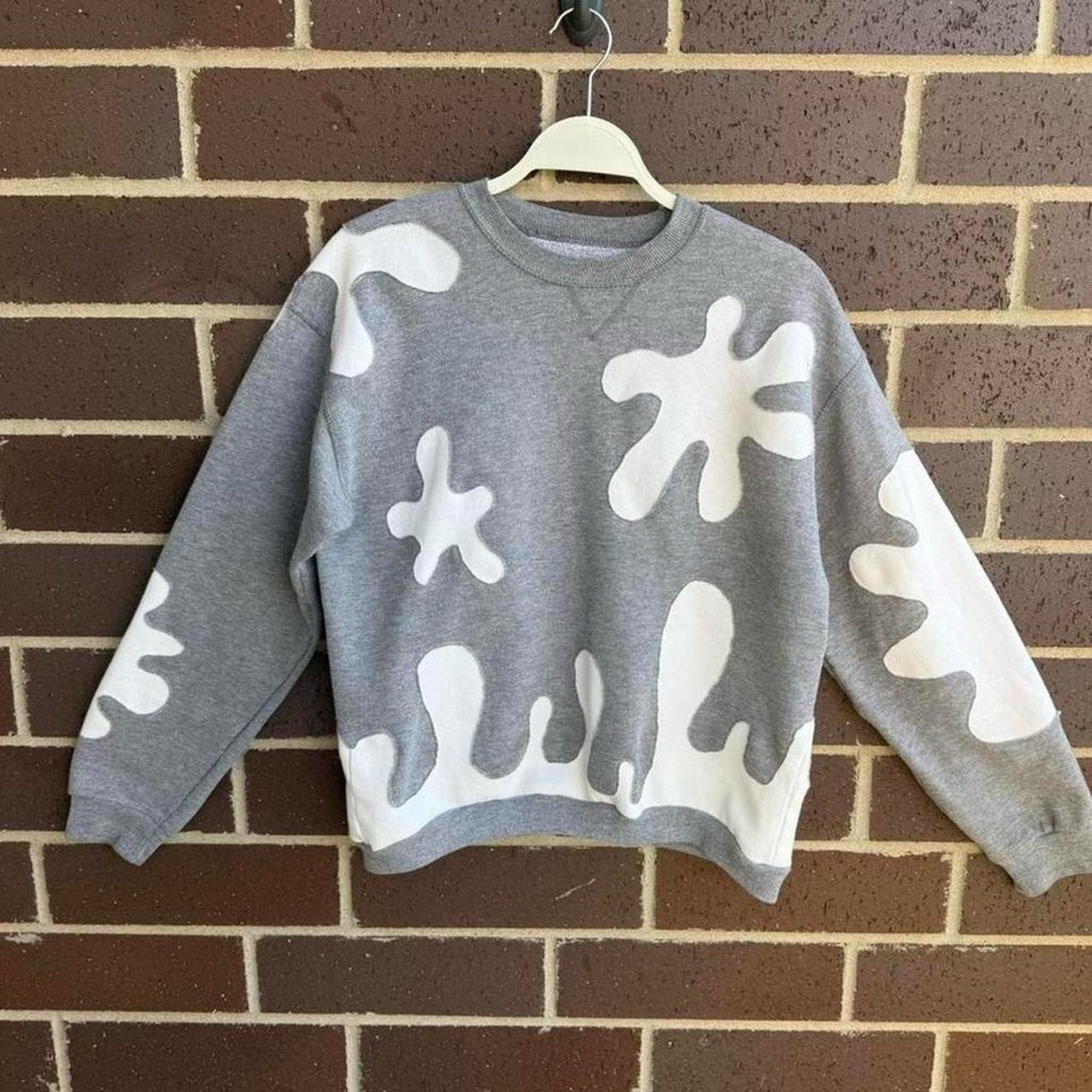 Splatter Grey and White Reworked Crew Neck Sweater
